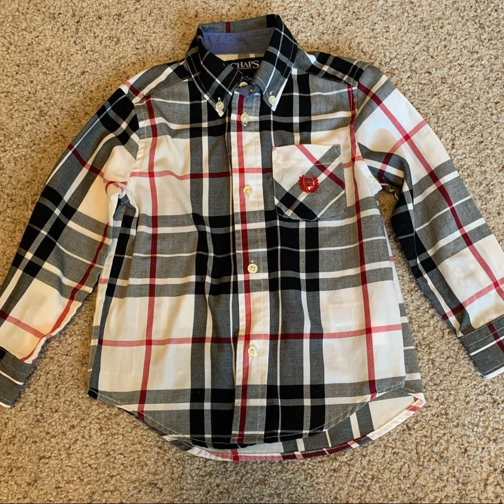 EUC 3T CHAPS White/Black/Red Dress Shirt